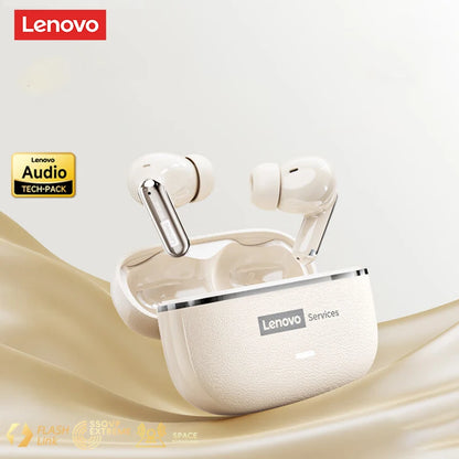 Lenovo ENC Pro Gaming Headset displayed with sleek charging case and earbuds showcasing advanced audio technology.